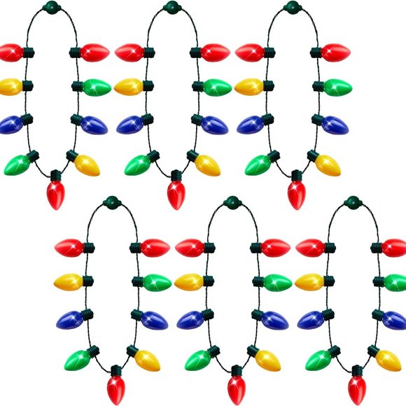6 Packs Christmas LED Light Up Bulb Necklaces 9 Bulbs LED Necklaces Holiday Nack - Picture 1 of 9